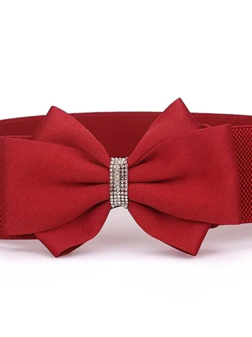 Red Bow Waist Belt with Rhinestone Accent